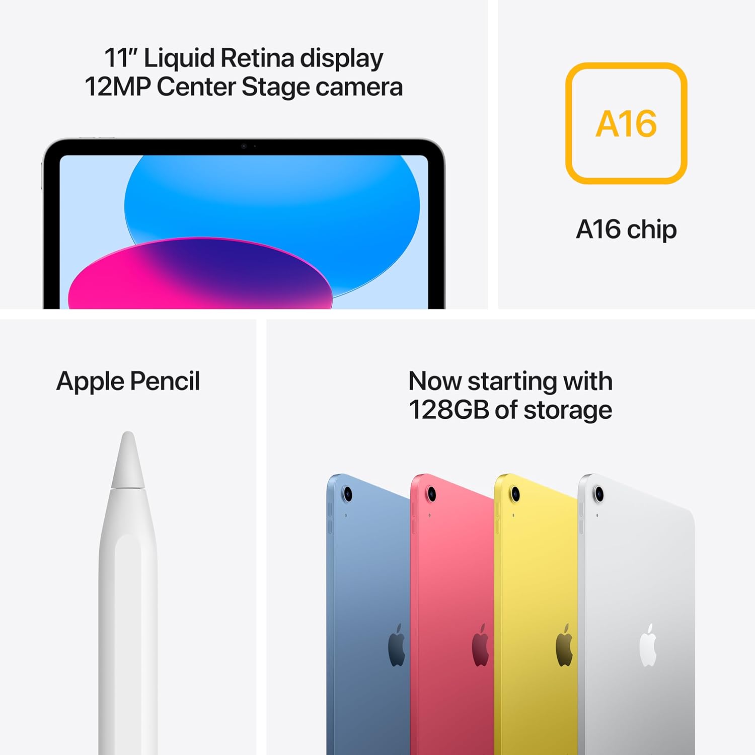 Apple iPad 11-inch: A16 chip, 11-inch Model, Liquid Retina Display, 128GB, Wi-Fi 6, 12MP Front/12MP Back Camera, Touch ID, All-Day Battery Life — Silver - Additional image 2 - Phones from Amazon